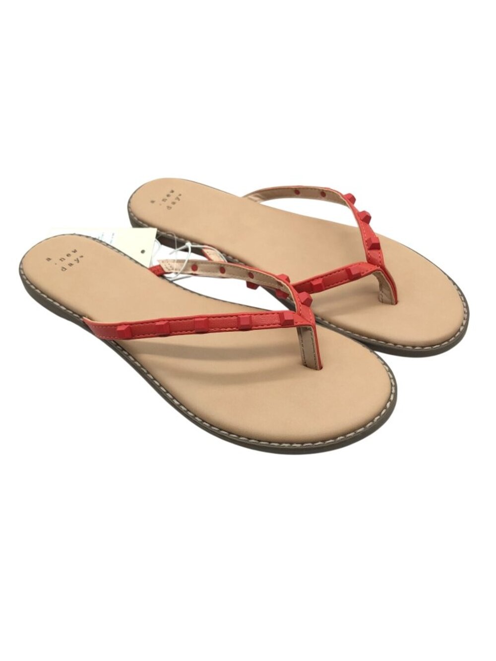 A New Day Womens Sloan Sandals Flip Flops Faux Leather Studded Red Size 11